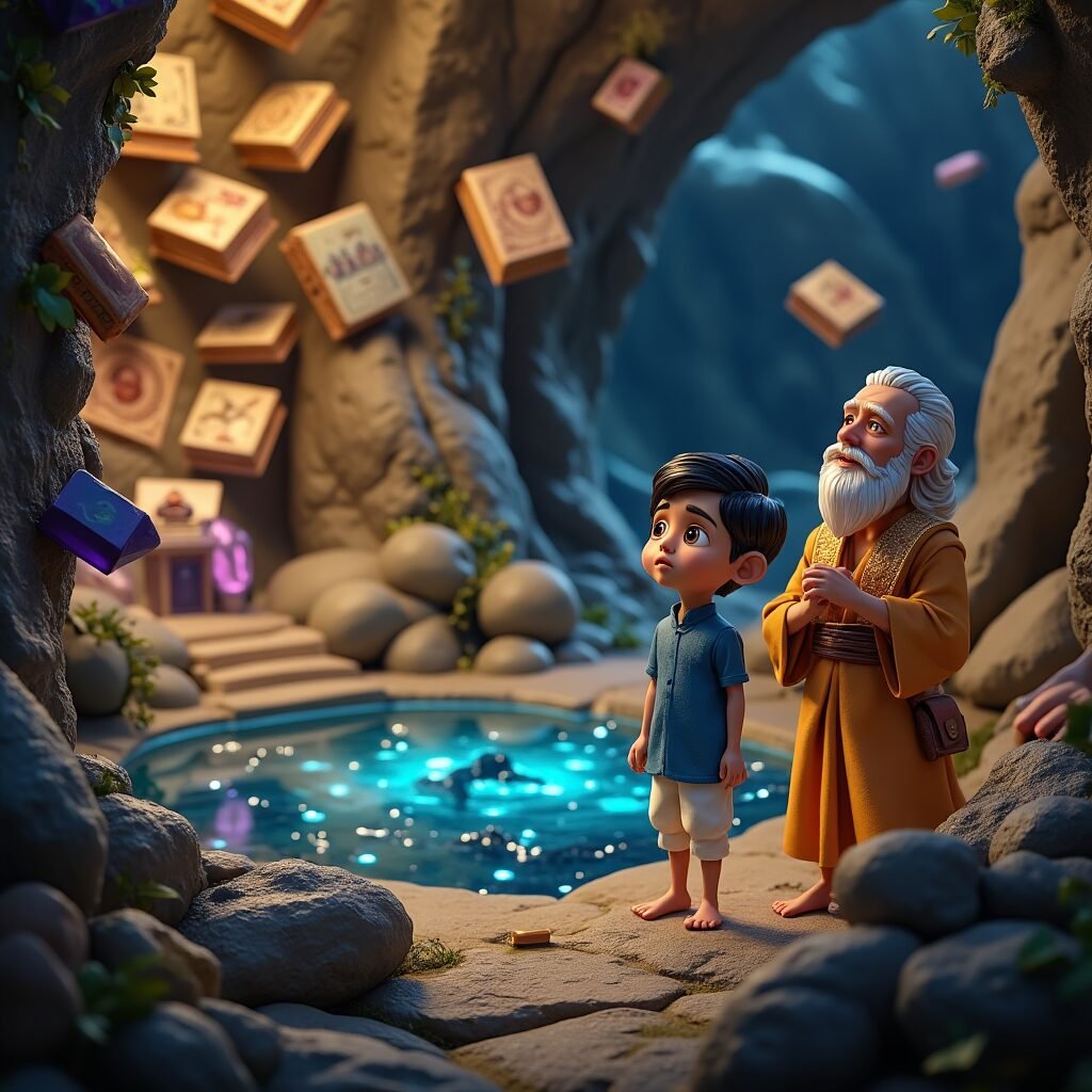 Magic Of Banaras - Arjun sees flying books in the hidden cave.