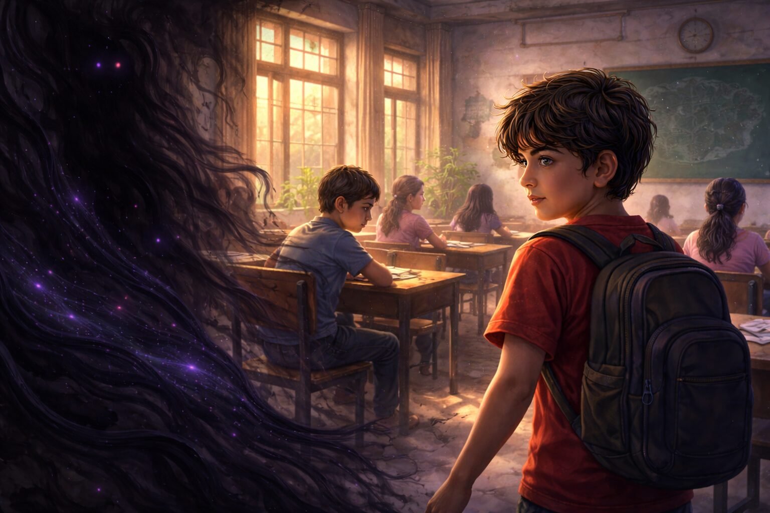 In the Magic of Banaras as Arjun enters in the class room he can see shadows lurking all around